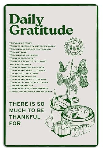 Fmcmly Daily Gratitude Inspirational Metal Tin Sign Green Boho Room Aesthetic Decoration Home Kitchen Office Bedroom Cafes Wall Decor 8x12 Inch - Image 1