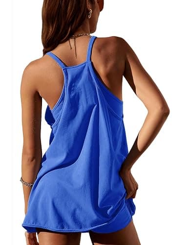 Lentta Womens Athletic Sleeveless Mini Dress with Built-in Shorts V Neck Spaghetti Strap Sundress thumbnail 2