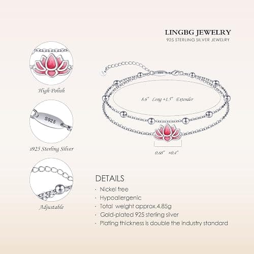 🩷LINGBG JEWELRY Anklet for Women S925 Sterling Silver Adjustable Foot Charm Ankle Bracelet Anklets Jewelry 9.5-10.5 Inches thumbnail 6