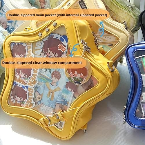 Vobomo Kawaii Ita Bag Backpack Star Pins Display Crossbody Bag with Insert Y2k Aesthetic Cute Handbag for Anime Comic Con (Yellow) thumbnail 4