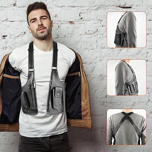 Under Arm Shoulder Bag for Men-Premium Leather Adjustable Underarm Shoulder Bag Water Resistant Anti-Theft Hidden Storage with Double for Men, Women Leather Armor thumbnail 2