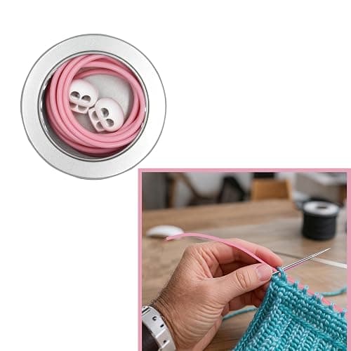 MEYAGO 2PCS PVC Knitting Stitches Holder Barber Cord Stitch Markers Knit Stiches Keeper PVC Knitting Cords with Knitting Needle Stoppers in Storage Tin thumbnail 3