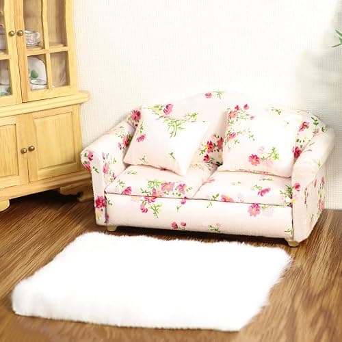 Dollhouse Couch Miniature Sofa with Pillows Dollhouse Living Room Funiture 1:12 Scale Model 3 Pcs High Simulation Upholstered Wooden Fabric Armchair Mini Room Artificial House Scene Decoration (Pink) thumbnail 6