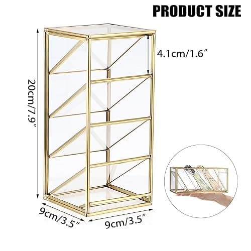 ELLDOO Rollerball Perfume Organizer, 4 Compartment Clear Glass Perfume Storage Holder Vintage Beauty Scent Holder, Metal Makeup Lipgloss Lipstick Display Case thumbnail 3