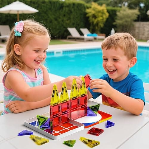 WMXDU Mini Magnetic Tiles with Iron Case, Magnetic Building Toys Kid's Travel Essential Portable Creativity On-The-Go Magnet Blocks STEM Travel Toys for Toddler Boys Girls Ages 3+, 26-Piece thumbnail 2