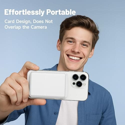 Vexnara Batterie Externe iPhone Magnétique, Compatible avec MagSafe 10000mAh sans Fil Power Bank Charge Rapide avec 2 Câbles Intégrés Affichage LED Compatible iPhone 17/16/15/14/13/Pro/Pro Max-Blanc thumbnail 4