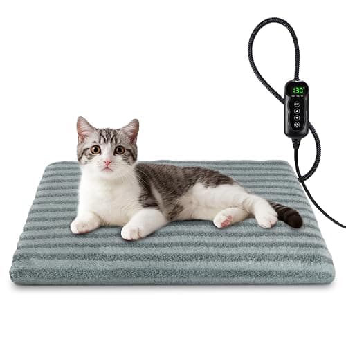 SHU UFANRO Pet Heating Pad, Waterproof Heated Cat Bed with 11 Adjustable Temperatures & 24H Timer, Auto Shut-Off, Chew-Resistant Cord, Washable Cover, Indoor Electric Heating Mat, Grey, S(18" x 16") - Image 1