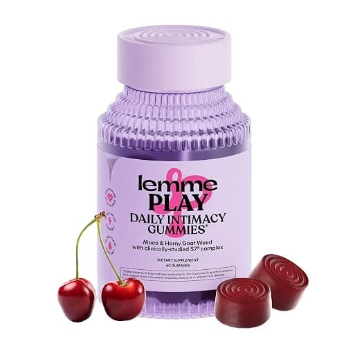 Lemme Play Daily Intimacy Gummies for Women and Men w/Clinically-Studied S7 Nitric Oxide Complex for Healthy Blood Flow, Maca Root, Goat Weed - Cherry Flavored (60 Count) - Image 1