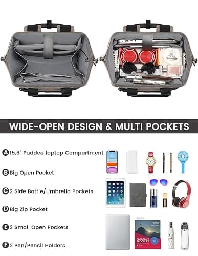 Laptop Backpack for Women,Stylish Doctor Nurse Teacher Work Travel Backpack for 15.6 Inch Laptop with RFID Anti-theft USB Charging Port College Purse Business Computer Bookbag Grey Black thumbnail 4