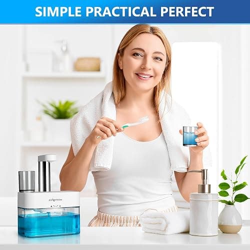 ZOFGENOW Upgraded Automatic Mouthwash Dispenser for Bathroom,Bathroom Accessories 17.6 FlOz Dispensers with Magnetic Cups,Adjustable Dispensing Levels, Suitable for All Age Groups,White thumbnail 2