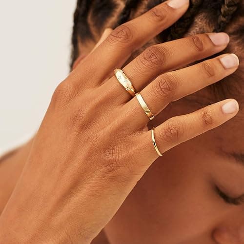 AllenCOCO Chunky Gold Plated Rings for Women - Trendy Cubic Zirconia 14k Gold Filled Stackable Rings thumbnail 4