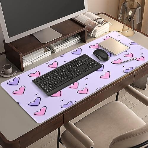 FCZ Large Gaming Mouse Pad 35.4''x15.7'' Pink Purple Love Hearts Extended Non-Slip Soft Rubber Mousepad Desk Mat for Desktop Office Stitched Edges Waterproof Keyboard Mat for Computer Laptop thumbnail 2