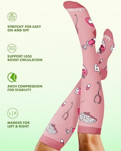 Lalapapa Bamboo Viscose Compression Socks for Women Men 2 Pairs 15-20mmHg Knee High Compression Socks Travel Nurse thumbnail 6