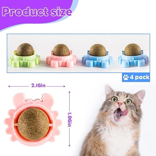 Kadays Catnip Balls for Indoor Cats 4 Pack Wall Mounted Rotatable Cat Toys Teeth Cleaning and Stress Relief Adhesive Catnip Stick on Wall Toys Interactive Chew for Kittens Play Entertainment thumbnail 7