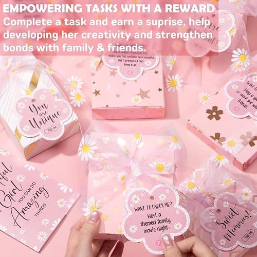 Christmas Gifts for Tween & Teen Girls - 8 PCS Birthday Gifts Basket Teen Girls Trendy Stuff w/ Fun Task Tags Make up Brushes & Bag, Empower Advent Calendar Wrapped Gifts Box for Daughter Niece Sister thumbnail 4