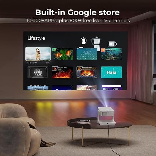 [1500 ANSI/Google Store/Voice Control] 4K Outdoor Smart Projector with WiFi6 and Bluetooth, 10,000+ Apps, Portable Proyector, Sovboi 1080P Audio Phone Movie Home [180° Stand & 300 ''Display] thumbnail 2