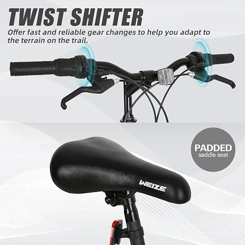 WEIZE Mountain Bike, 26/27.5 inch Outdoor Cycling Bike,18-Speed/High-Carbon Steel/Dual Full Suspension, Adjustable Ergonomic Seat for Men Women Adult, MTB Bicycle with Suspension Fork,Sleek Colors thumbnail 7