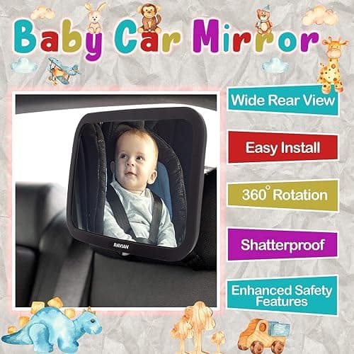 Baby Car Mirror for Back Seat Safest Newborn Essentials with Rear View, Shatterproof, Adjustable to See Rear Facing for Infants, Kids and Pets thumbnail 3
