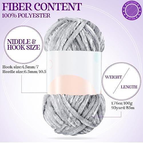 Woanger 20 Skeins Soft Chenille Yarn Velvet Blanket Yarn for Crocheting Hand Knitting Weaving DIY Craft, 10 Colors, 93 Yards Each (Vivid Color) thumbnail 3
