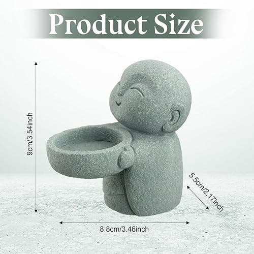 Landical Buddha Sandstone Statues, Zen Monk Praying Statue Sculptures Ornament for Wealth Good Luck Feng Shui Decor Home Office Car Decoration(Jizo Monk) thumbnail 3