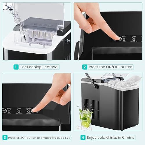 OLIXIS Ice Maker Machine with Handle,26lbs in 24Hrs,9 Ice Cubes in 6 Mins,Auto-Cleaning Portable Ice Maker with Basket and Scoop, Countertop Ice Maker for Home/Kitchen/Camping/RV, Sleek Black thumbnail 8