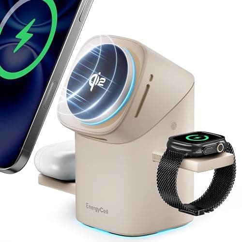 EnergyCell Rotating Wireless Charger, Qi2 Certified 2X Faster 15W for iPhone Charging Station 16/15/14/13/12, Apple Watch, AirPods, 3 in 1 Charging Station Apple Magnetic with Heat Dissipation, Desert - Image 1