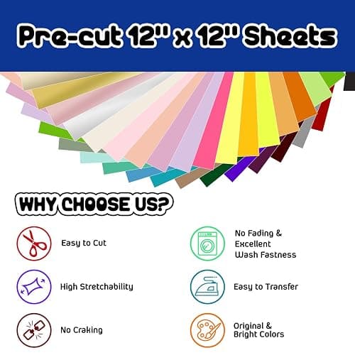 TECKWRAP Heat Transfer Vinyl for T-Shirts, Clothes, Bags & Pillows, 33 Sheets 12"x12" for Heat Press Iron On HTV Vinyl Compatible with Most Cutters, Easy Cut & Weed thumbnail 3