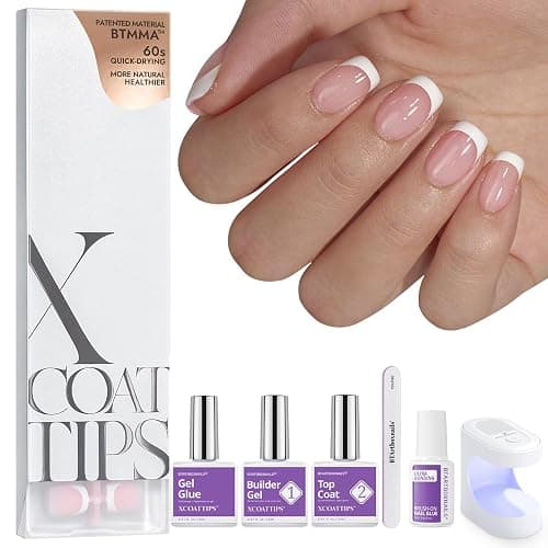 BTArtboxnails XCOATTIPS French Tips Nails - Extra Short Square Nail Tips with Nail Gel, French Protecing Duo, Nail Lamp, All in One Soft Gel French Tip Press on Nails Gel Extension - Image 1