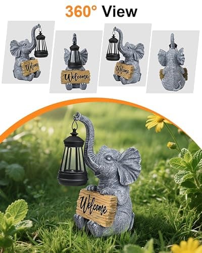 Outdoor Elephant Statues Solar Garden Decor Lights - Elephant Decoration for Garden, Balcony, Patio, Yard, Lawn - Housewarming, Fathers Day, Unique Birthday Gifts for Women Mom Grandma(Black) thumbnail 8