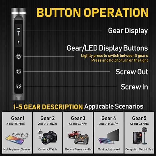 Mini Electric Screwdriver Set,Cordless screwdriver rechargeable,power screwdriver,destornillador eléctrico,Magnetic Bits,5 Torque,LED Display, Electric Screwdriver for Phone PS5 Laptop Watch thumbnail 6