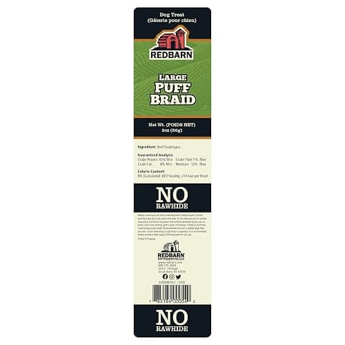 Redbarn Large Puff Braid 10-Count 100% Natural Beef Esophagus Dog Chews - Rawhide-Free Single Ingredient Dental Treats for Puppies, Adult and Senior Dogs of All Life Stages thumbnail 3