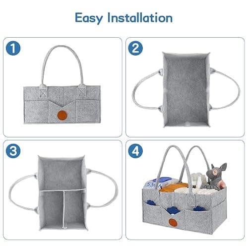 Maliton Diaper Caddy Organizer - Diaper Caddy for Baby Nursery Storage, Felt Diaper Organizer for Baby Stuff with Handle, 15" x 9" x 7" Portable Baby Basket Boy Girl Changing Table Organizer (Grey) thumbnail 9