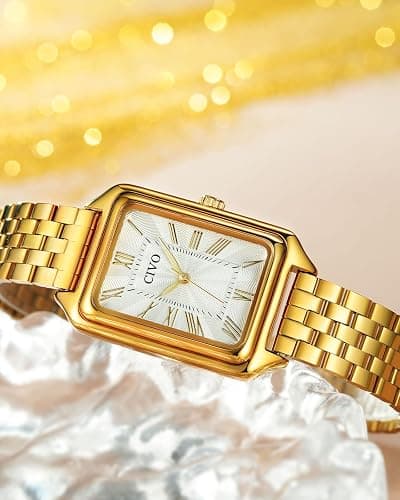 CIVO Vintage Armbanduhr Damen Römisches: Rechteckiges Gehäuse Analoge Damenuhr Gold Silber Edelstahl - Geschenke für Elegante Damen Mama Freundin thumbnail 6