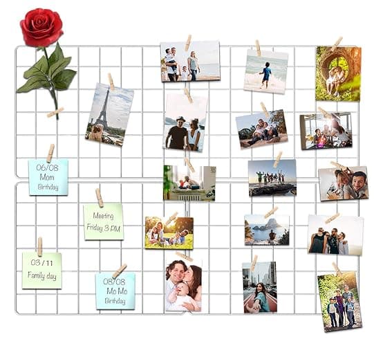 Kakivan Wire Wall Grid Panel for Photo Display, DIY White Iron Picture Frames Collage for Hanging Wall Decor, Foldable Multi Pictures Organizer with 12 Clips, 31'' X 24'' Inch. (2 Pack) - Image 1