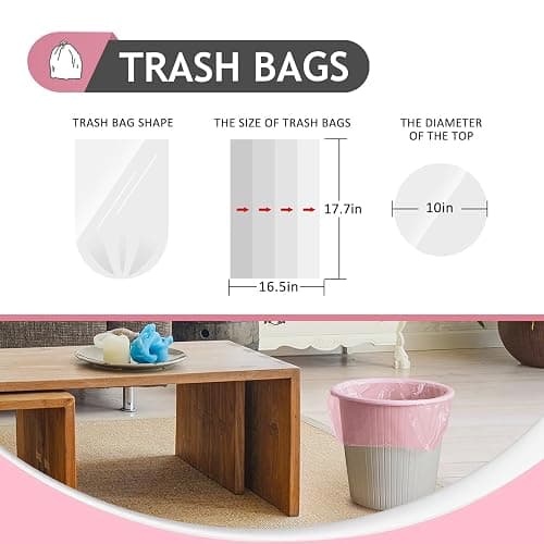 Teivio 2 Gallon 180 Counts Strong Trash Bags Garbage Bags, Bathroom Trash Can Bin Liners, Plastic Bags for home office kitchen, Pink thumbnail 2