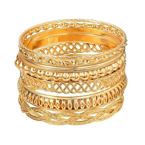RINTOLER 16Pcs Gold Bangle Bracelets for Women - Multi Layer Stackable Textured Bracelets Boho Jewelrys Set. - Image 1