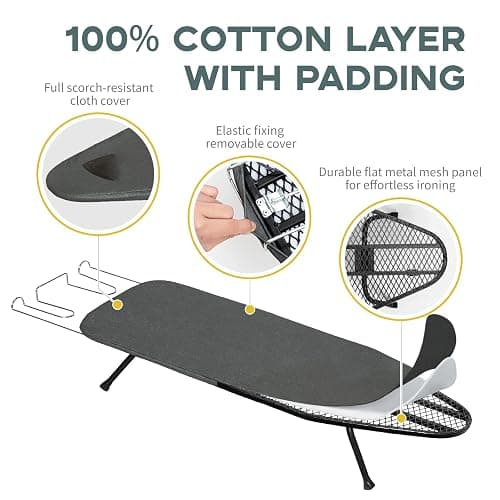 Small Ironing Board Tabletop, RAINHOL Compact Portable Iron Board Foldable with Cover and Pad, Countertop Mini Ironing Table for Travel and Space Saving, 31"x12", Black - Black thumbnail 3