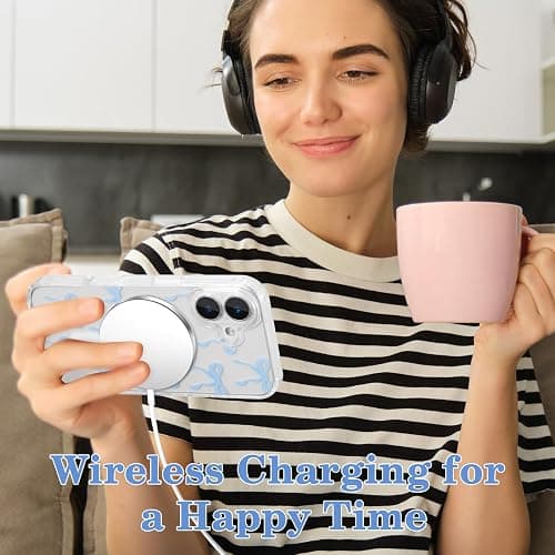 UEEBAI Magnetic for iPhone 16 Case, Bow Case Compatible with MagSafe, Wireless Slim Clear Ribbon Aesthetic Phone Cover Anti-Yellowing Shockproof Protective Cover for Women Girl - Baby Blue thumbnail 6