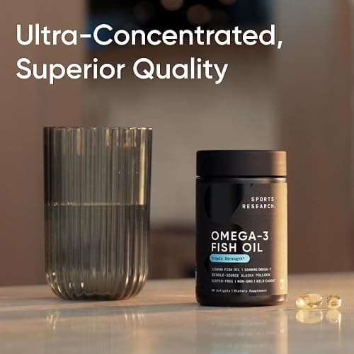 Sports Research® Omega-3 Fish Oil 1250 - Triple Strength Fish Oil Supplement from Wild Alaska Pollock - MSC Certified Sustainable · Non-GMO · Soy Free - 90 Softgel Capsules thumbnail 6