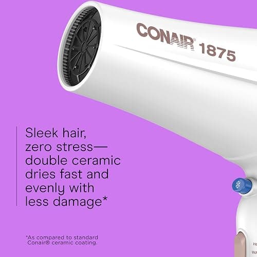 Conair Double Ceramic Hair Dryer with Diffuser | Blow Dryer with Ionic Conditioning | Includes Diffuser and Concentrator | Amazon Exclusive, White thumbnail 3