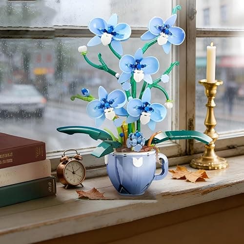 Blue Orchid Flower Building Blocks Set, Coffee Cup Artificial Flower Plant Toys Building Kit, Botanical Collection Model for Home Décor, Great Gift for Birthday and Anniversary for Her and Him(3004) thumbnail 2
