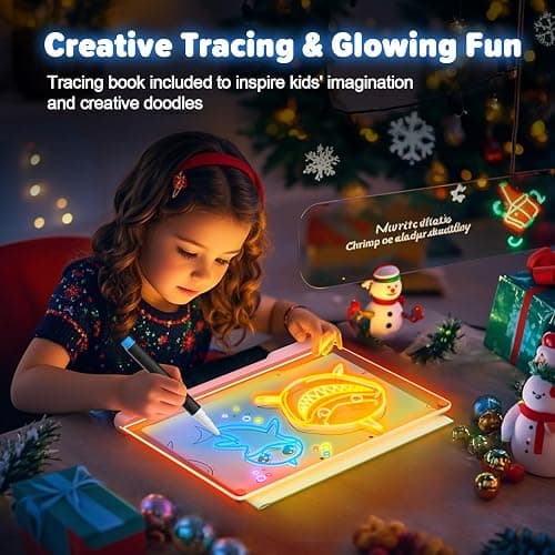 16-Inch Rechargeable Doodle Glow LED Note Board, 7-Color Light Modes, Neon Art Dry Erase Light Up Drawing Pad with Built-in Stand, Sketching Gift Toy for Kids/Girls/Teens, 5 Markers & Tracing Book thumbnail 6