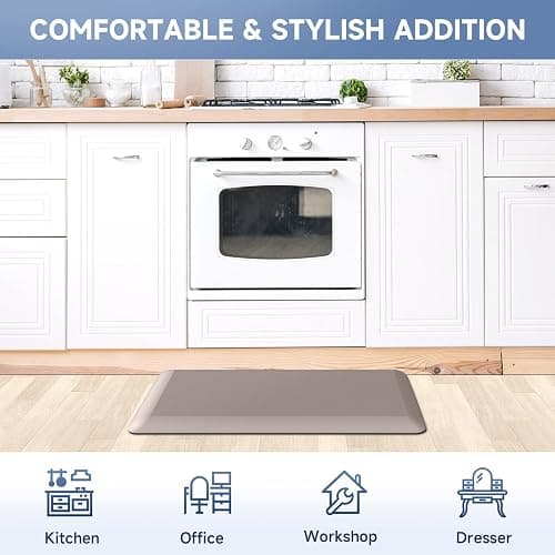 StepRite 4/5 Inch Thick Kitchen Mat Anti Fatigue Mat Kitchen Rugs Kitchen Decor Non-Slip, Stain & Water Resistant, Kitchen Mats Desk Mat for Kitchen, Office, Workshop, Khaki, 17'' x 28'' thumbnail 7