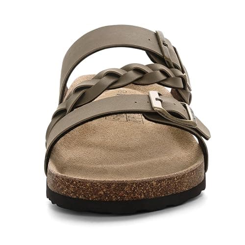 KIDMI Braided Cork Footbed Sandals for Women Slides with Arch Support | Adjustable Buckle Sandals, Comfortable Slip On Sandals for Walking, Beachside, Travel & Summer Casual Wear thumbnail 5