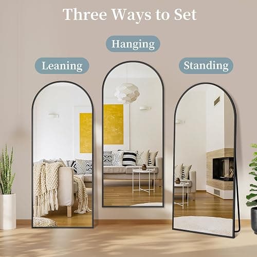 Coomily Full Length Mirror with Stand, 58"x18" Arched Full Body Mirror, Large Stand Up Aluminum Frame Floor Freestanding Hanging Leaning Mounted for Bedroom Living Room Entryway Gold thumbnail 7