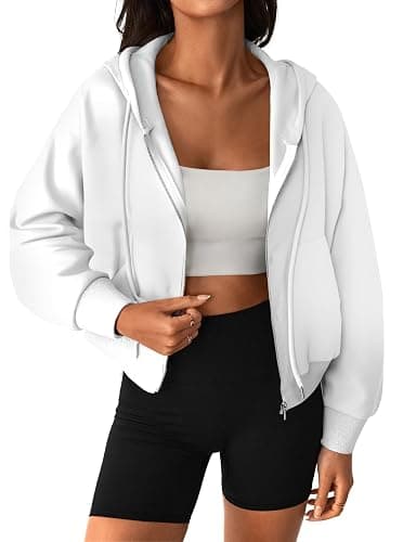 Hilinker Womens Cropped Zip Up Hoodie Drawstring Long Sleeve Crop Hooded Jacket with Pocket thumbnail 4