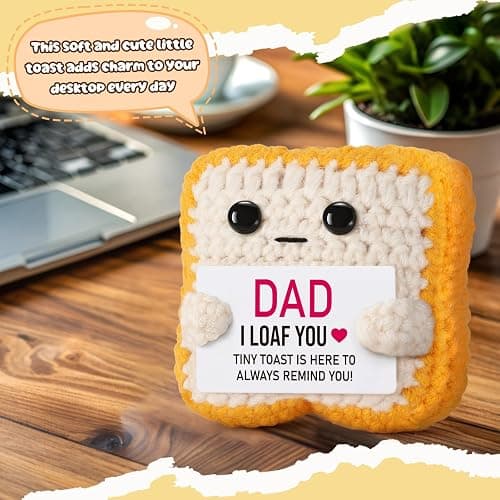 Ovrrcame Fathers Day Dad Gifts from Daughter or Son,Handmade Crochet Toast Funny Birthday Cards for Daddy,Unique I LOAF You Papa Gift Idea Decorations thumbnail 5