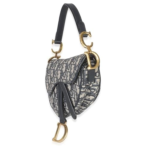 Dior, Pre-Loved Navy Oblique Mini Saddle Bag, Blue thumbnail 3