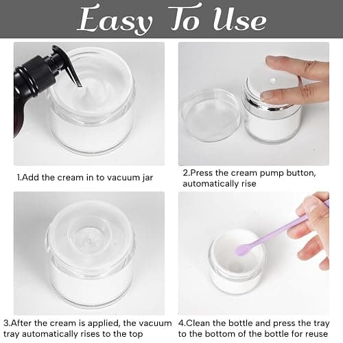 Airless Pump Jars Refillable Cosmetic Moisturizer Pump Botttles Travel Size for Cream, Gels and Lotion with Silicone Spatula (0.5oz+1oz+1.7oz) thumbnail 5
