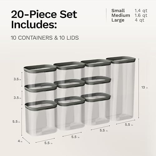 Naked Kitchen 20-Piece Food Storage Containers with Lids – Stackable BPA-Free Borosilicate Glass Pantry Storage Containers with Leak-Resistant Airtight Seal for Kitchen & Pantry Organization – Black thumbnail 2